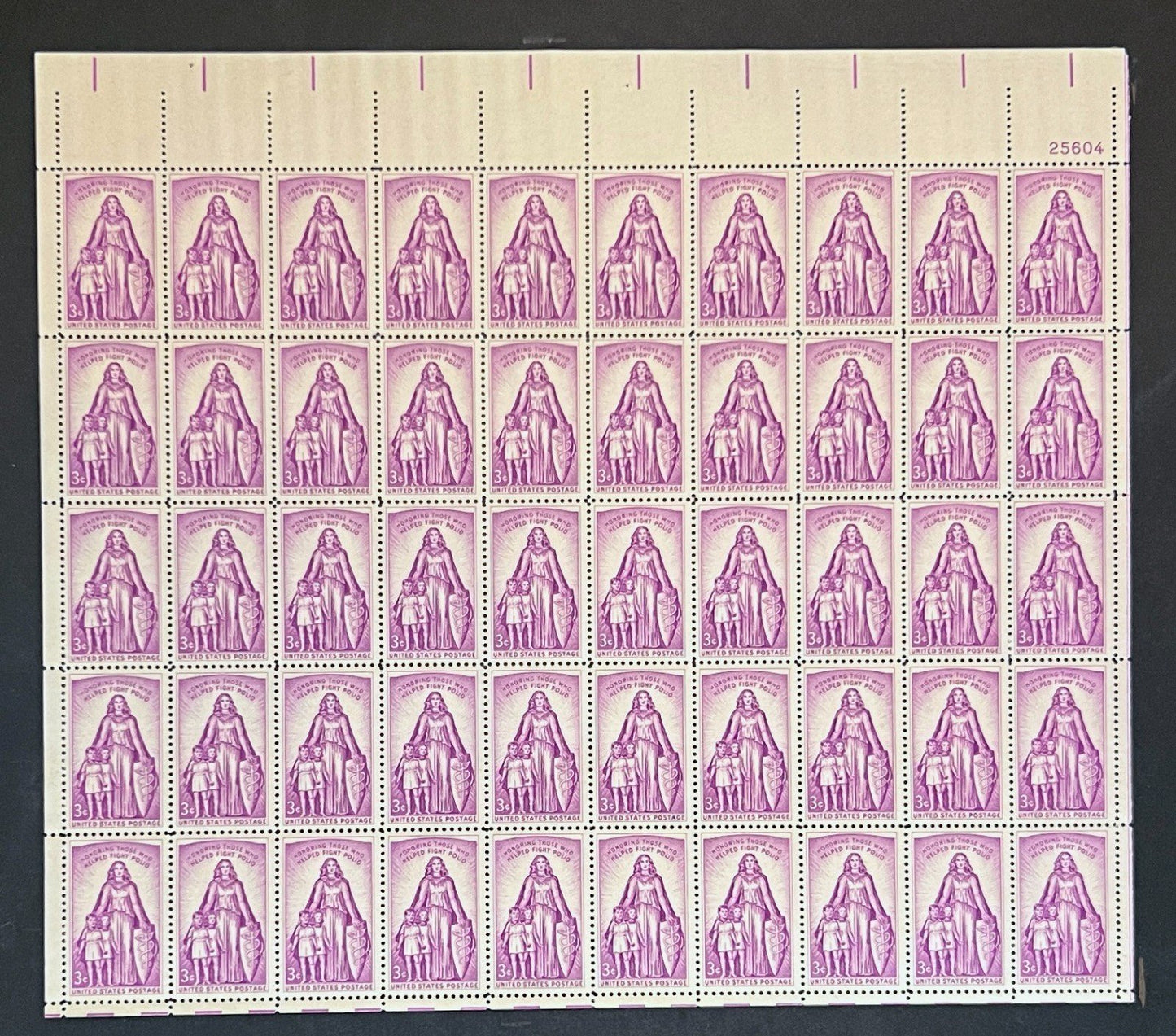 US 1087 Mint Sheet (MNH) Polio March of Dimes 3-Cent 1957 P# 25604 ZAYIX