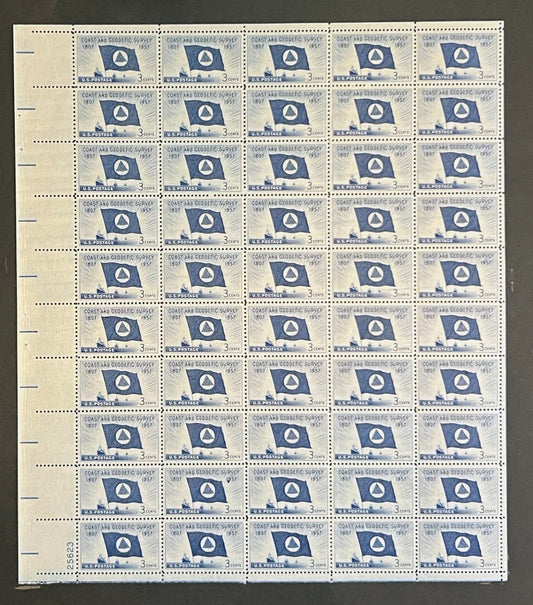 US 1088 Mint Sheet (MNH) Coast & Geodetic Society 150th Anniv 1957 P#25623 ZAYIX