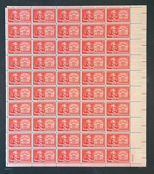 US 1086 Mint Sheet (MNH) Alexander Hamilton Federal Hall 1957 P# 25597 ZAYIX