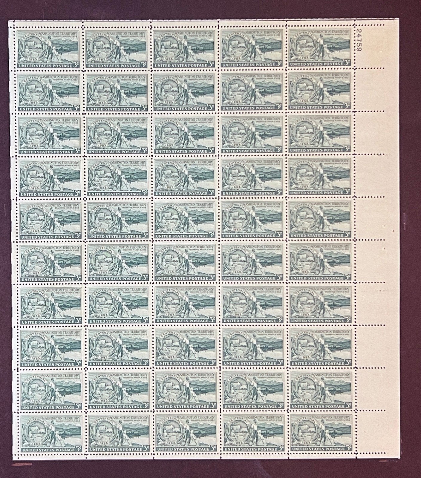 US 1019 Mint Sheet (MNH) Washington Territory Centennial 1953 ZAYIX