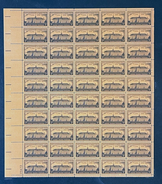 US 1083 Mint Sheet (MNH) Nassau Hall Princeton 200th Anniversary 1956 ZAYIX