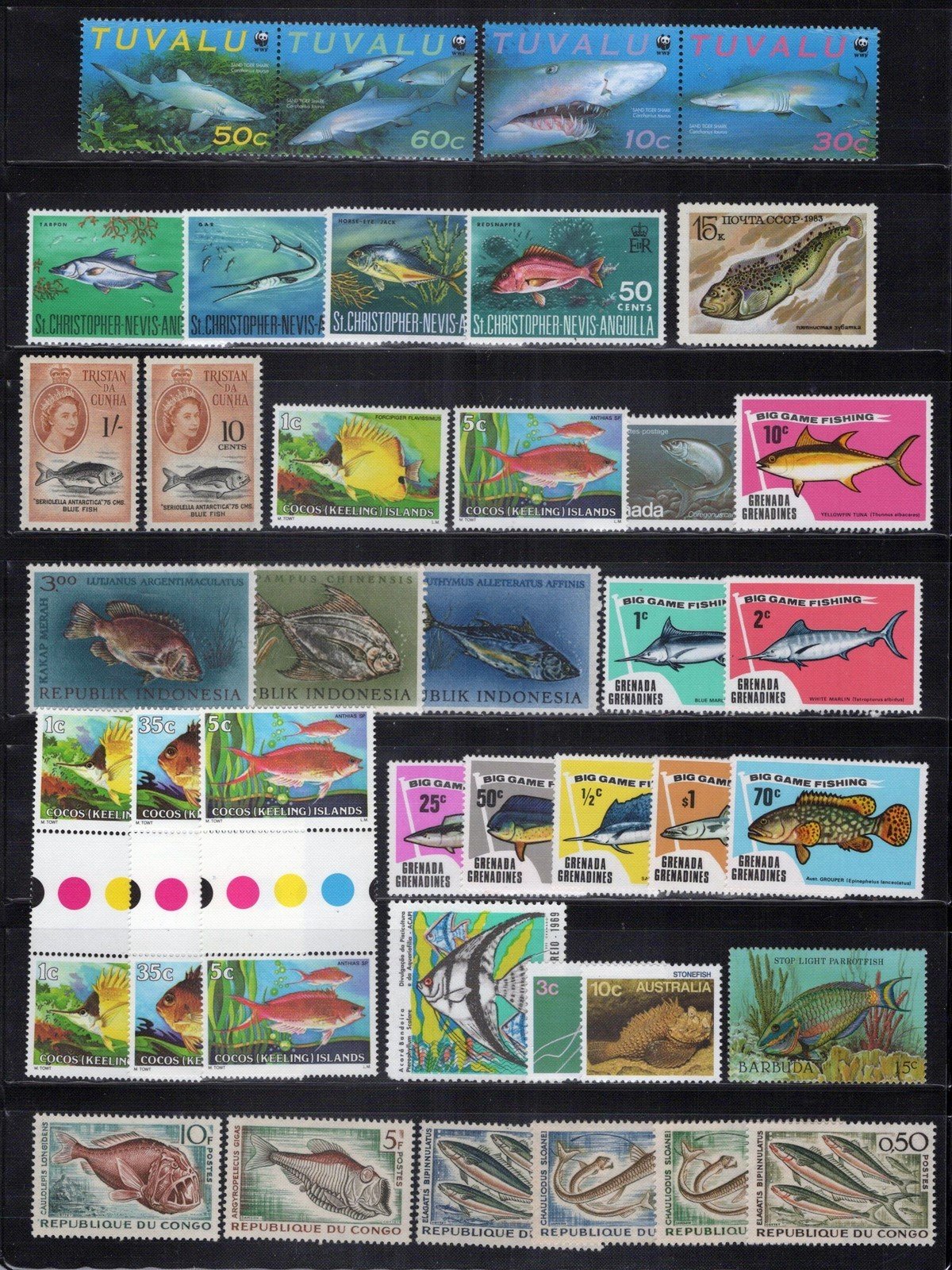Fish Stamp Collection MNH Marine Life Sharks Marlin ZAYIX
