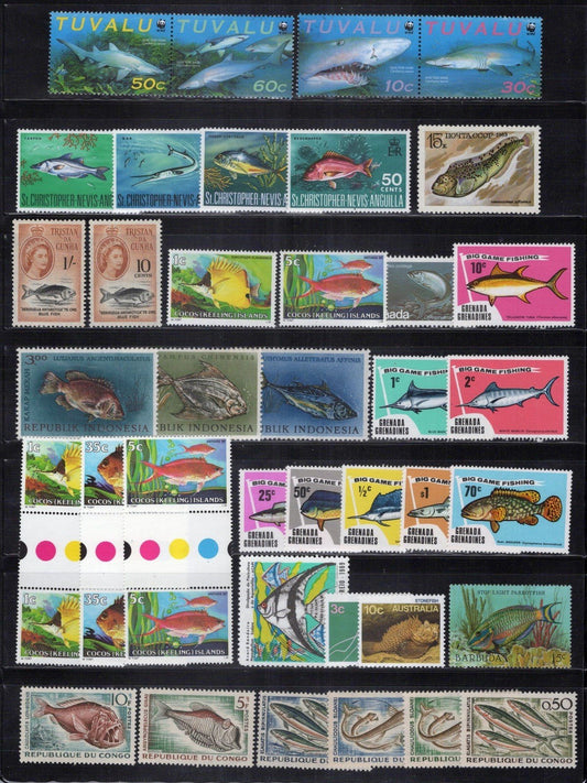 Fish Stamp Collection MNH Marine Life Sharks Marlin ZAYIX