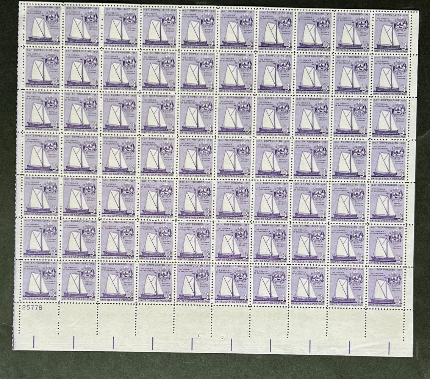 US 1095 Mint Sheet (MNH) Shipbuilding 350th Anniversary 1957 ZAYIX