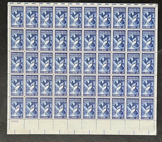US 1090 Mint Sheet (MNH) Steel Industry Centennial 1957 ZAYIX