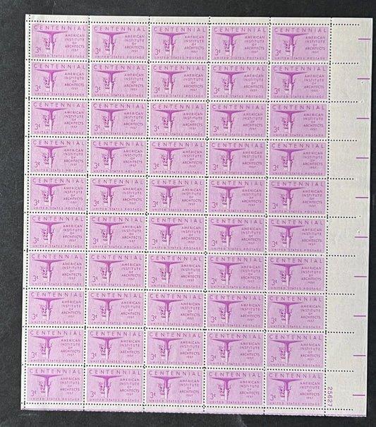 US 1089 Mint Sheet (MNH) Architects Institute Centennial 1957 ZAYIX