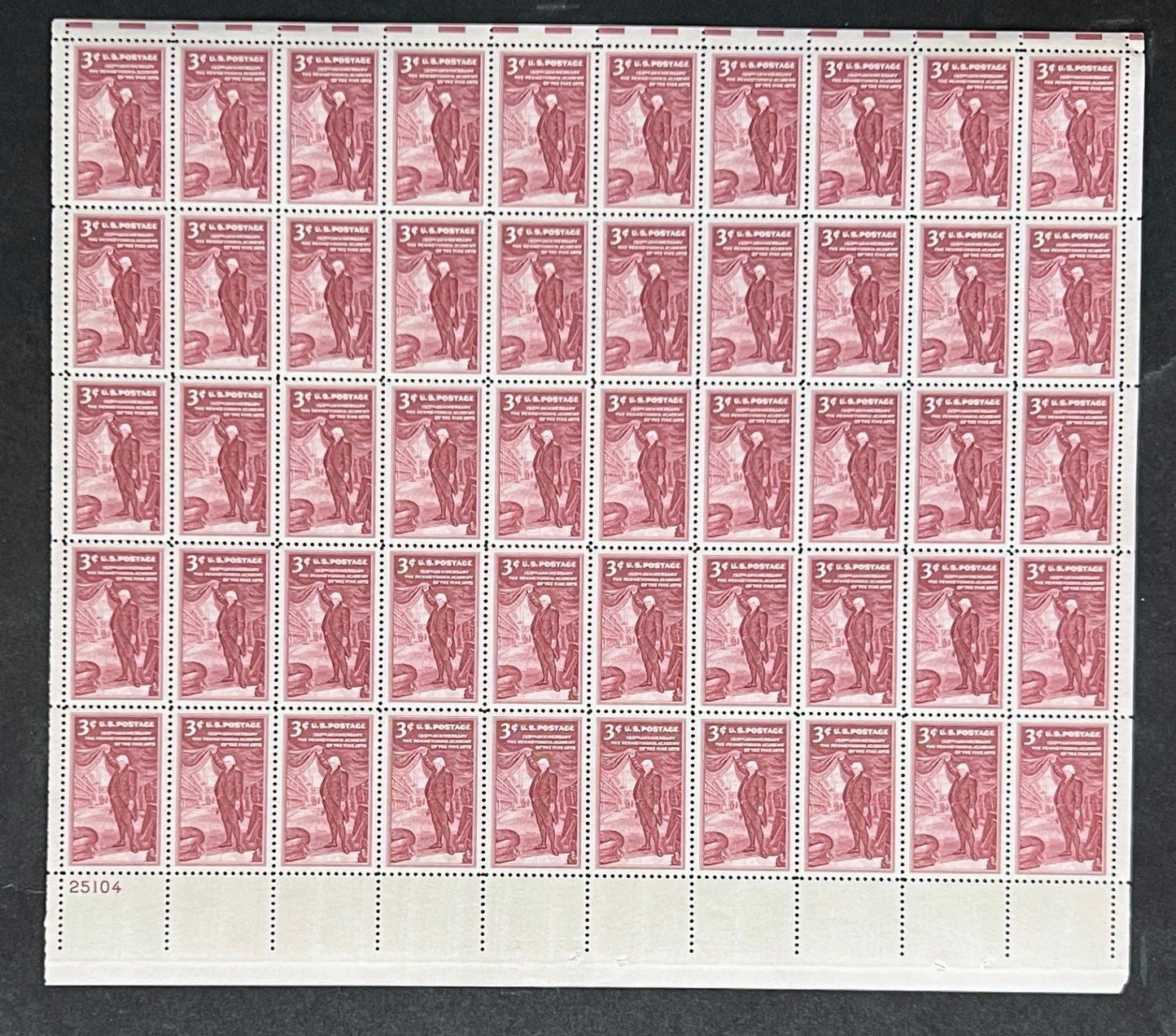 US 1064 Mint Sheet (MNH) Pennsylvania Academy of Fine Arts 3-Cent 1955 ZAYIX