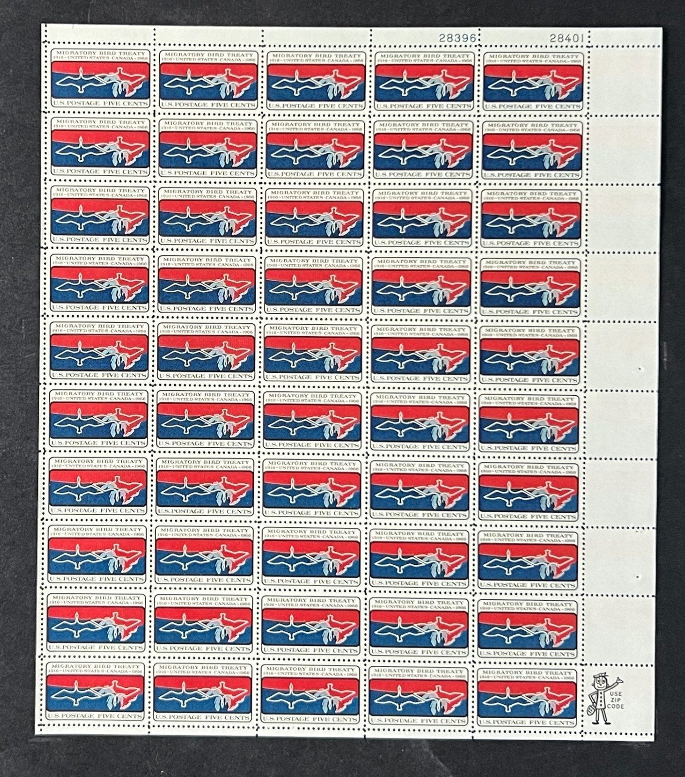 US 1306 Mint Sheet (MNH) Migratory Bird Treaty 50th Anniv 5-Cent 1966 ZAYIX