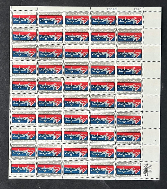 US 1306 Mint Sheet (MNH) Migratory Bird Treaty 50th Anniv 5-Cent 1966 ZAYIX