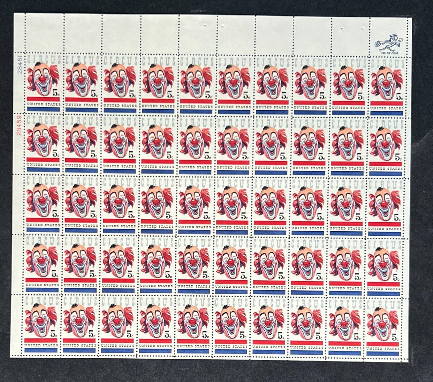 US 1309 Mint Sheet (MNH) American Circus Clown 5-Cent 1966 ZAYIX