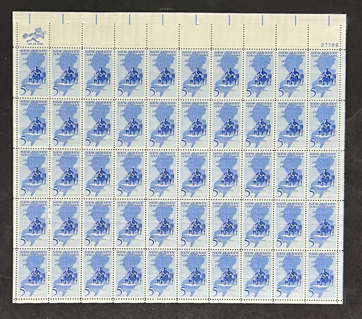 US 1247 Mint Sheet (MNH) New Jersey Tercentenary 5-Cent 1964 ZAYIX