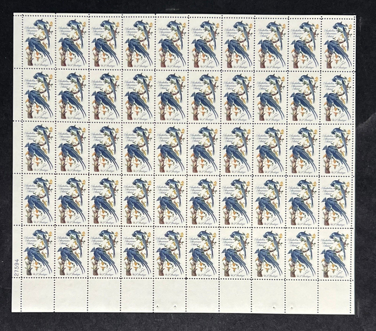 US 1241 Mint Sheet (MNH) John J Audubon Columbia Jays 5-Cent 1963 ZAYIX