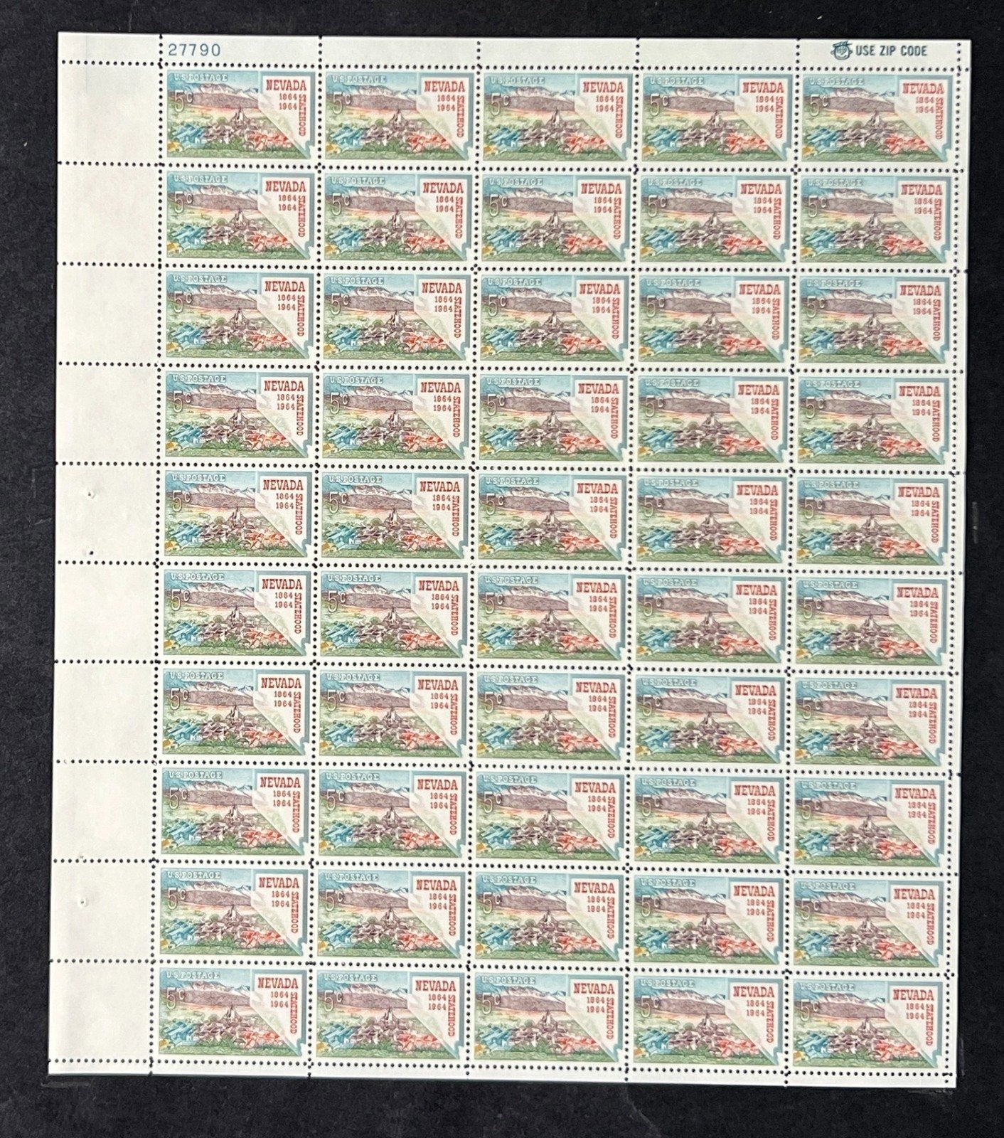US 1248 Mint Sheet (MNH) Nevada Statehood Centennial 5-Cent 1964 ZAYIX