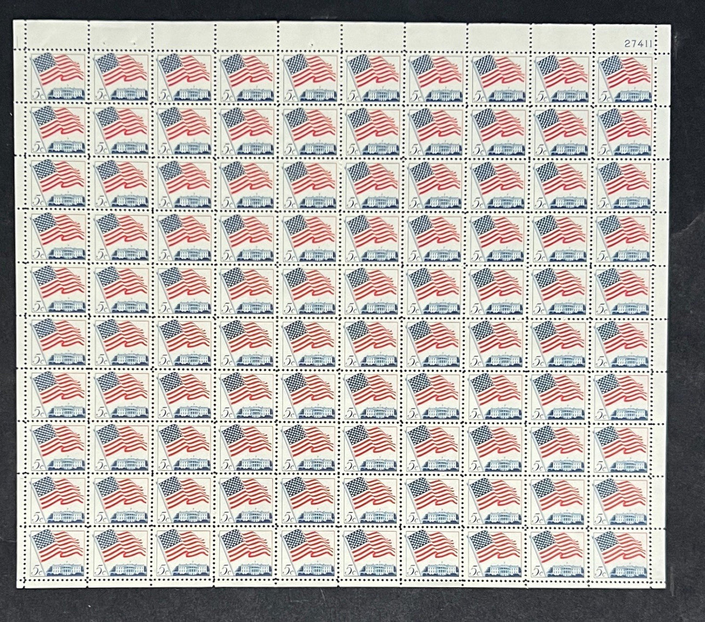 US 1208 Mint Sheet (MNH) Flag & White House 5-Cent 1963 ZAYIX