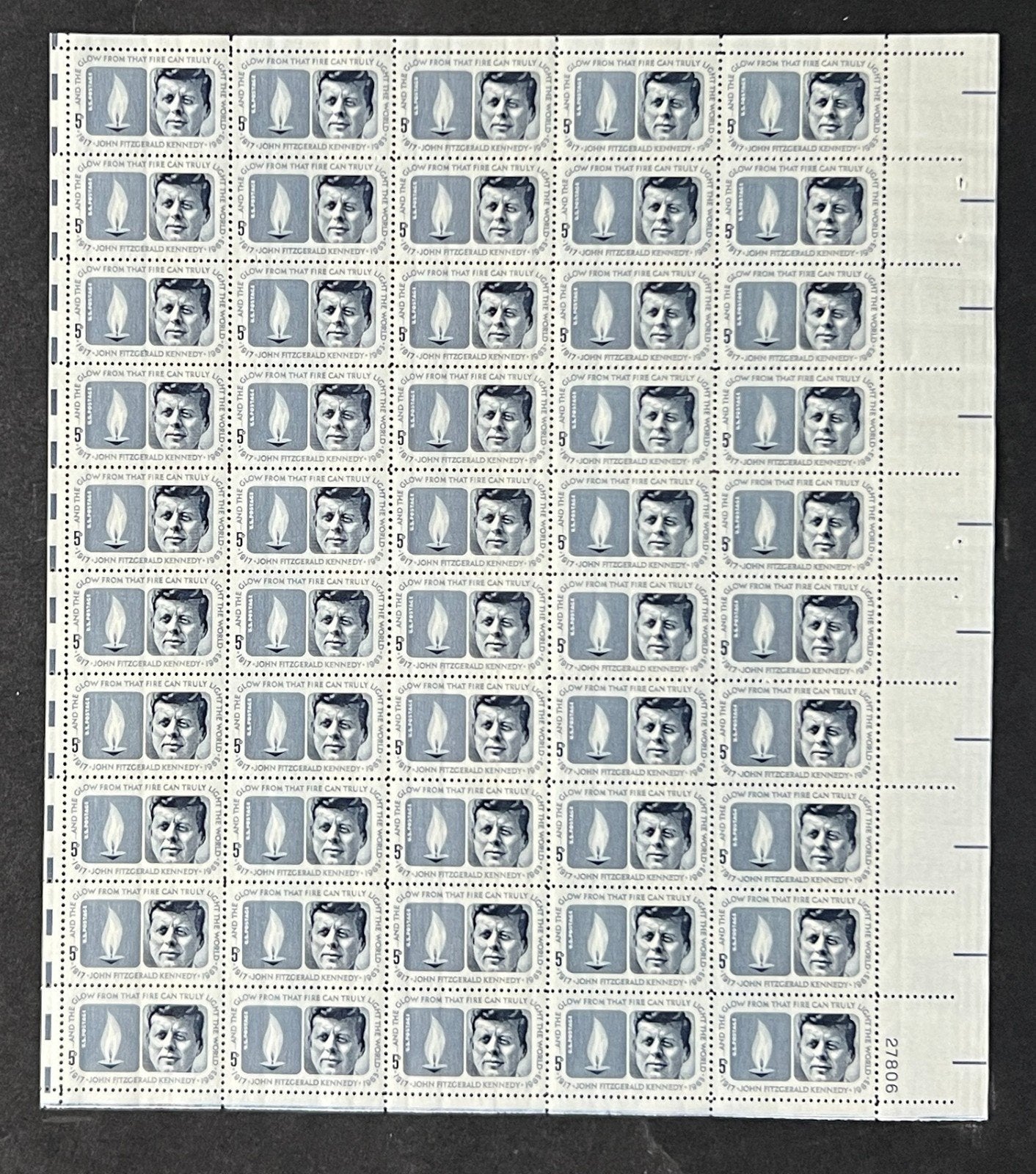 US 1246 Mint Sheet (MNH) John F Kennedy Memorial 5-Cent 1964 P#27806 ZAYIX
