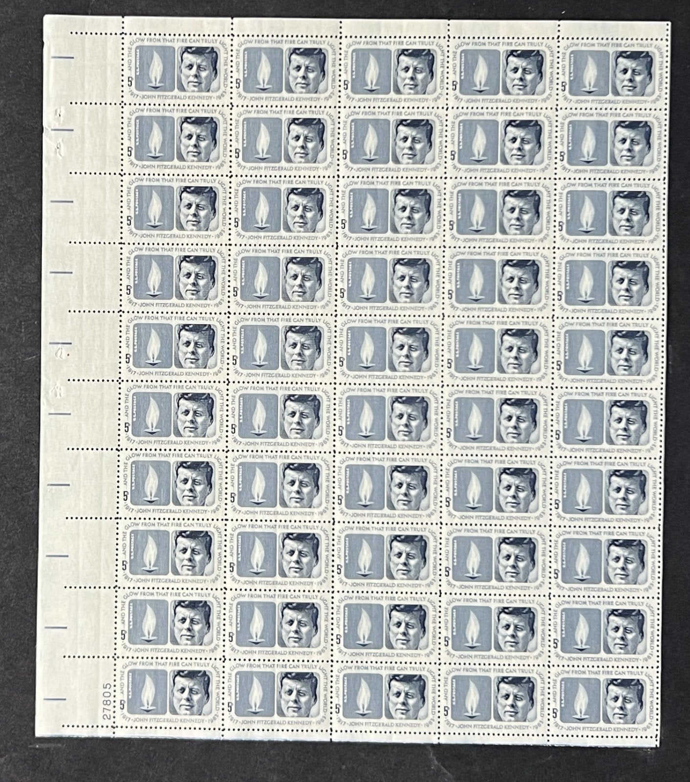 US 1246 Mint Sheet (MNH) John F Kennedy Memorial 5-Cent 1964 P#27805 ZAYIX