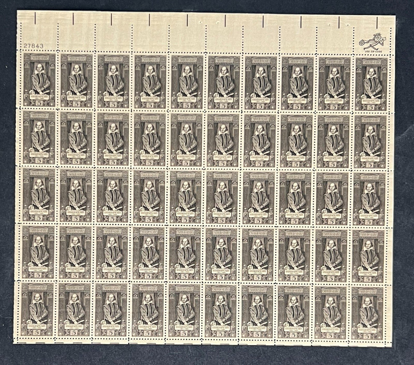 US 1250 Mint Sheet (MNH) William Shakespeare Author 5-Cent 1964 ZAYIX