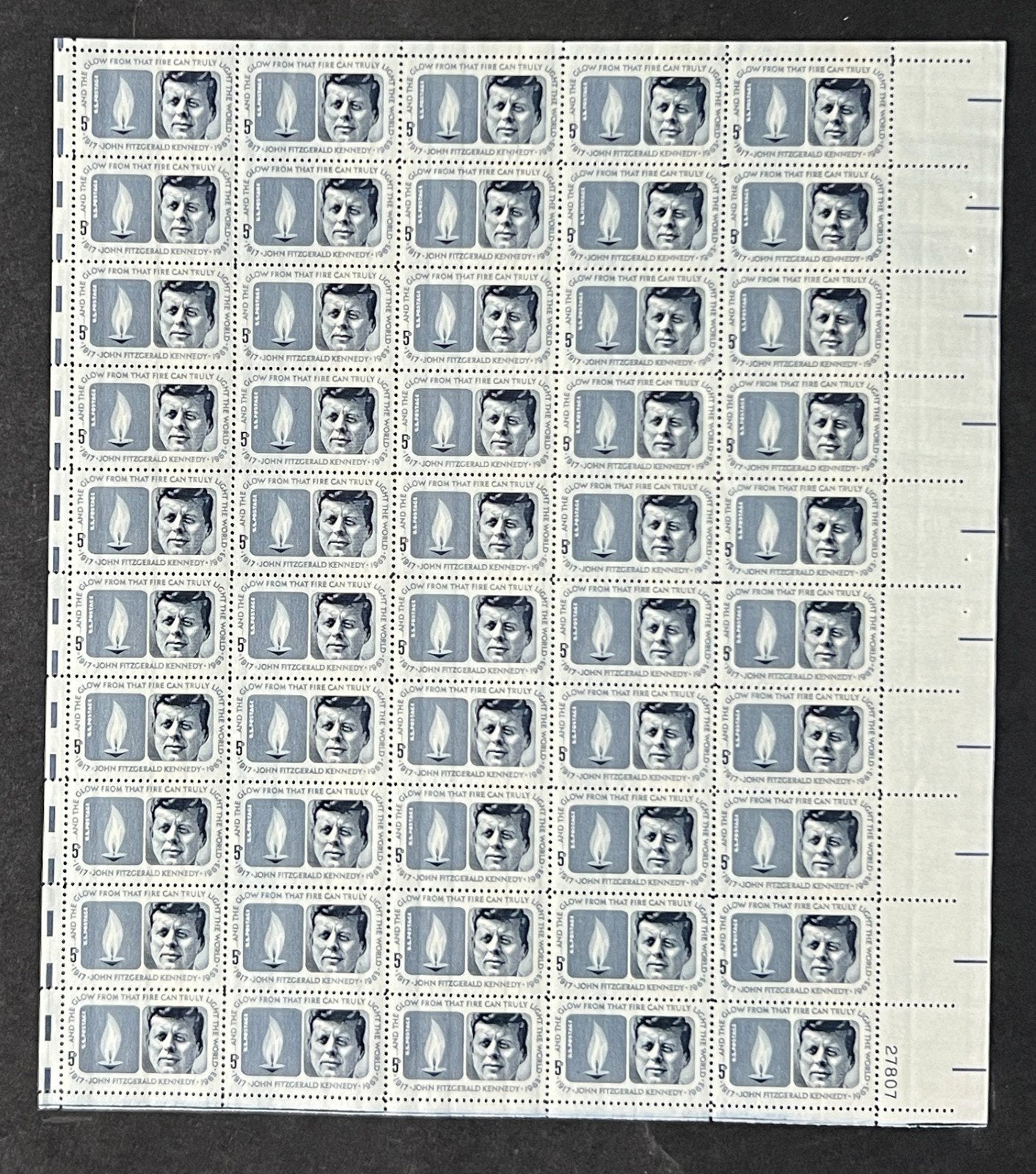US 1246 Mint Sheet (MNH) John F Kennedy Memorial 5-Cent 1964 P#27807 ZAYIX