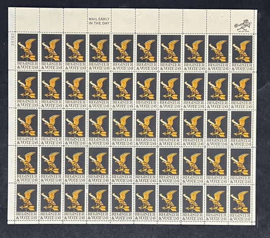 US 1344 Mint Sheet (MNH) Registe and Vote 6-Cent 1968 ZAYIX
