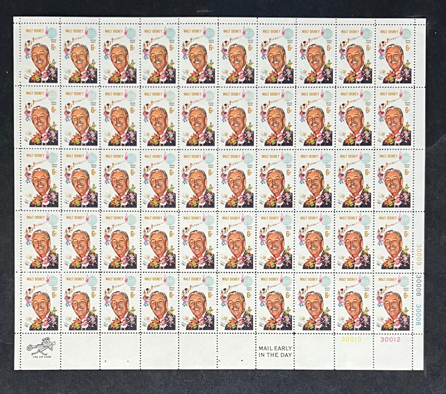 US 1355 Mint Sheet (MNH) Walt Disney Animator 6-Cent 1968 ZAYIX