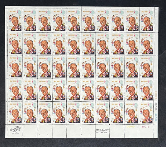 US 1355 Mint Sheet (MNH) Walt Disney Animator 6-Cent 1968 ZAYIX