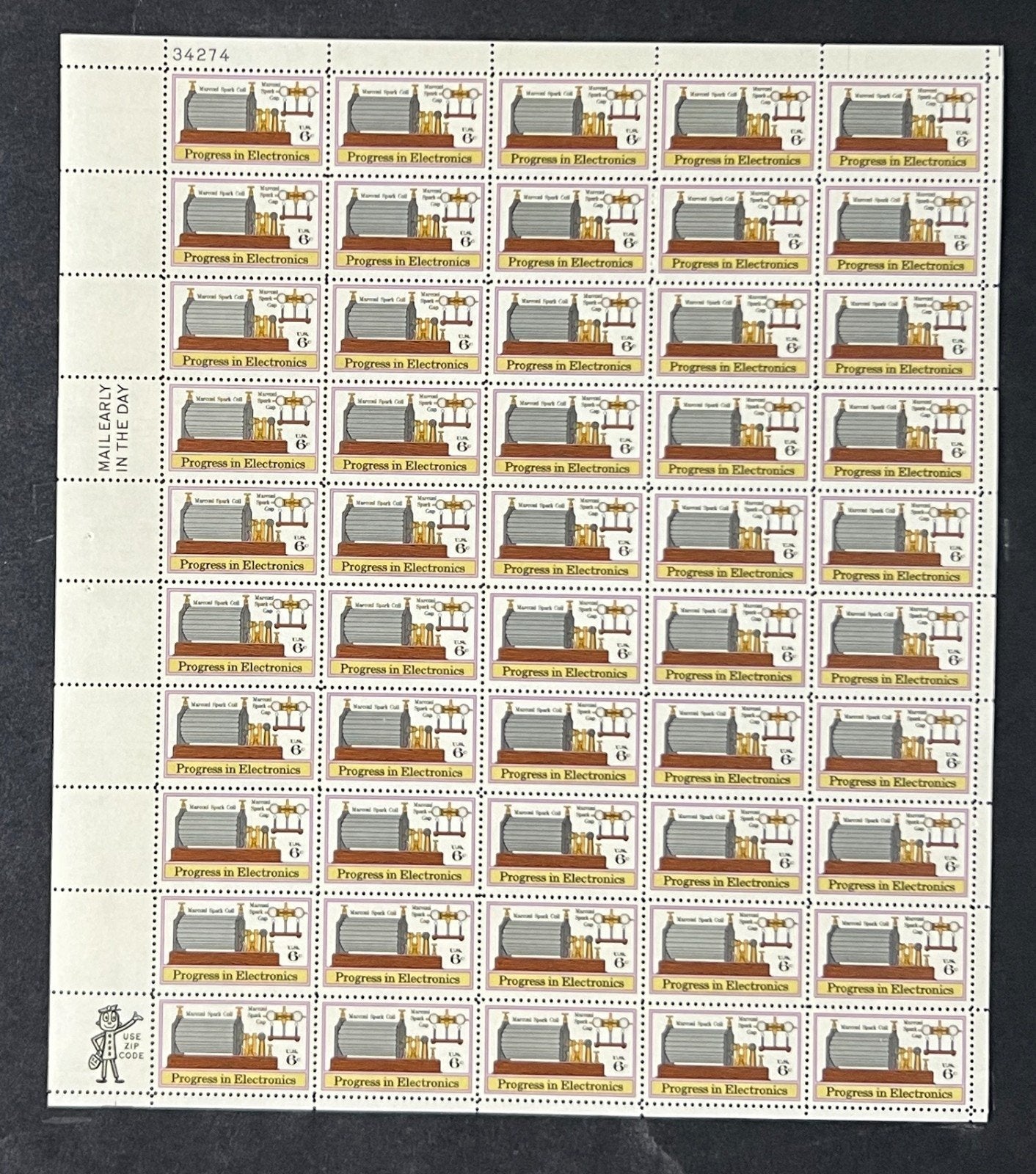 US 1500 Mint Sheet (MNH) Marconis Spark Coil 6-Cent 1973 P#34274 ZAYIX