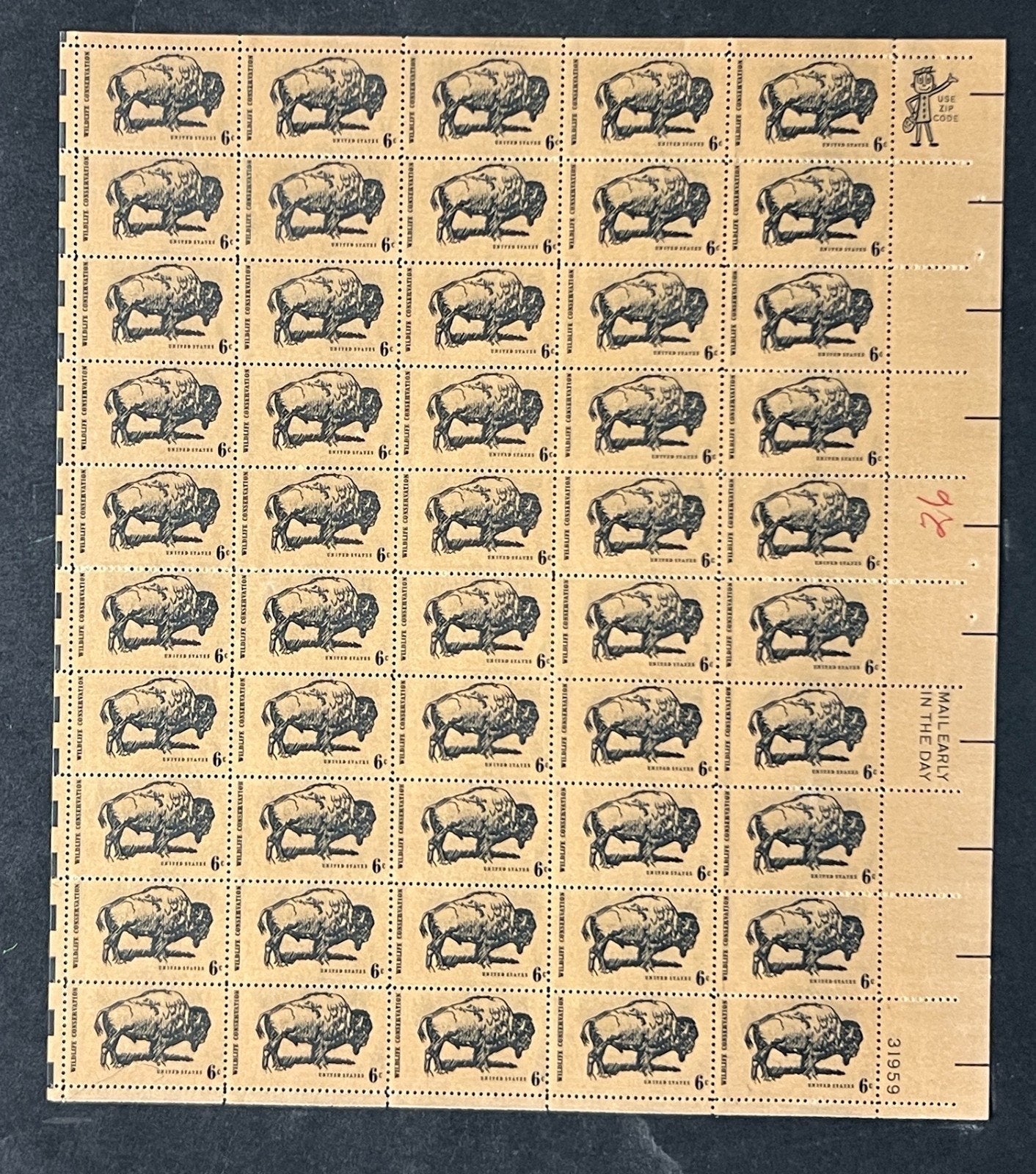 US 1392 Mint Sheet (MNH) Wildlife Conservation Buffalo 6-Cent 1970 ZAYIX