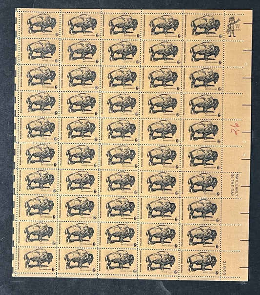 US 1392 Mint Sheet (MNH) Wildlife Conservation Buffalo 6-Cent 1970 ZAYIX