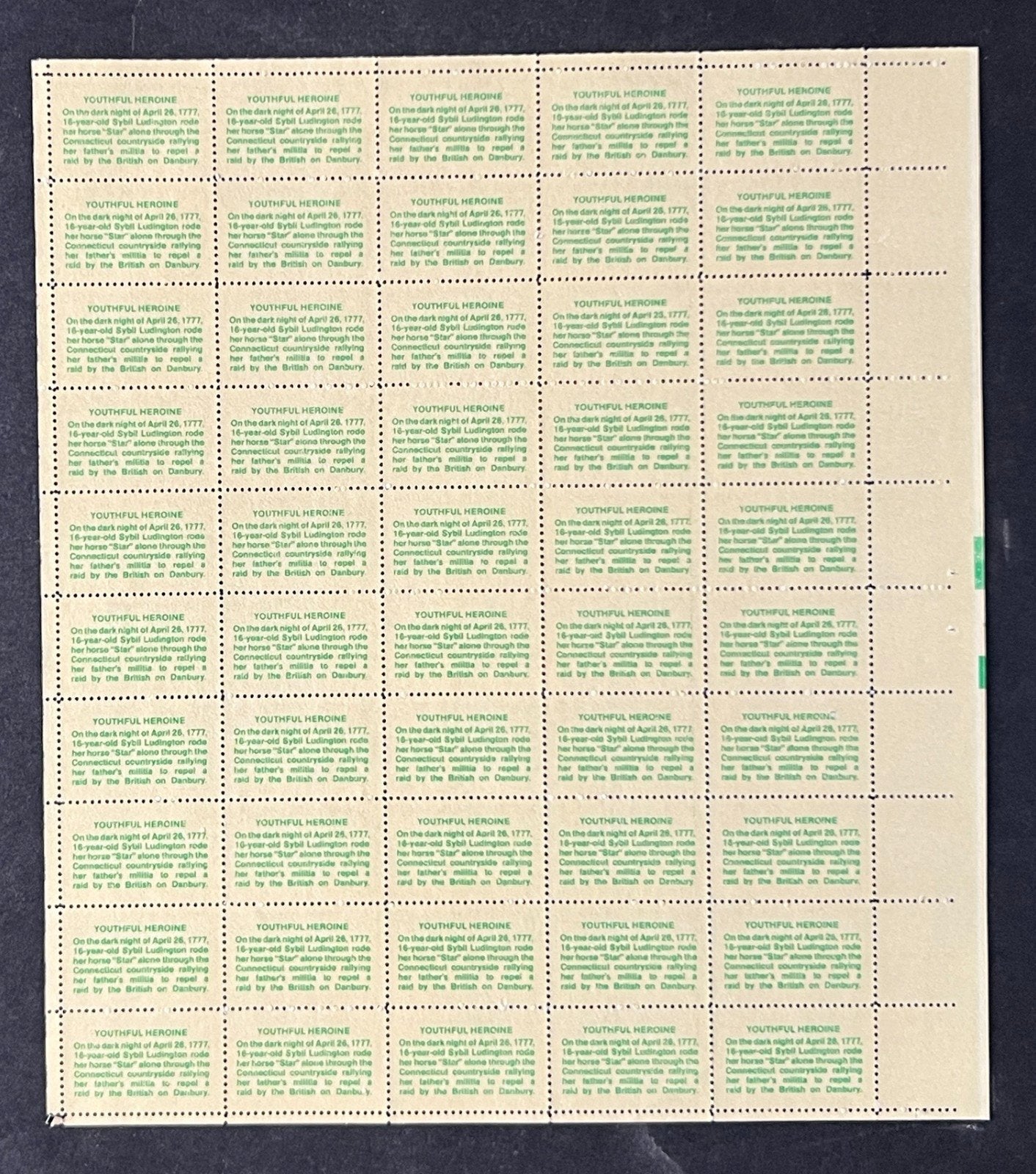 US 1559 Mint Sheet (MNH) Sybil Ludington (PB10) 8-Cent 1975 ZAYIX