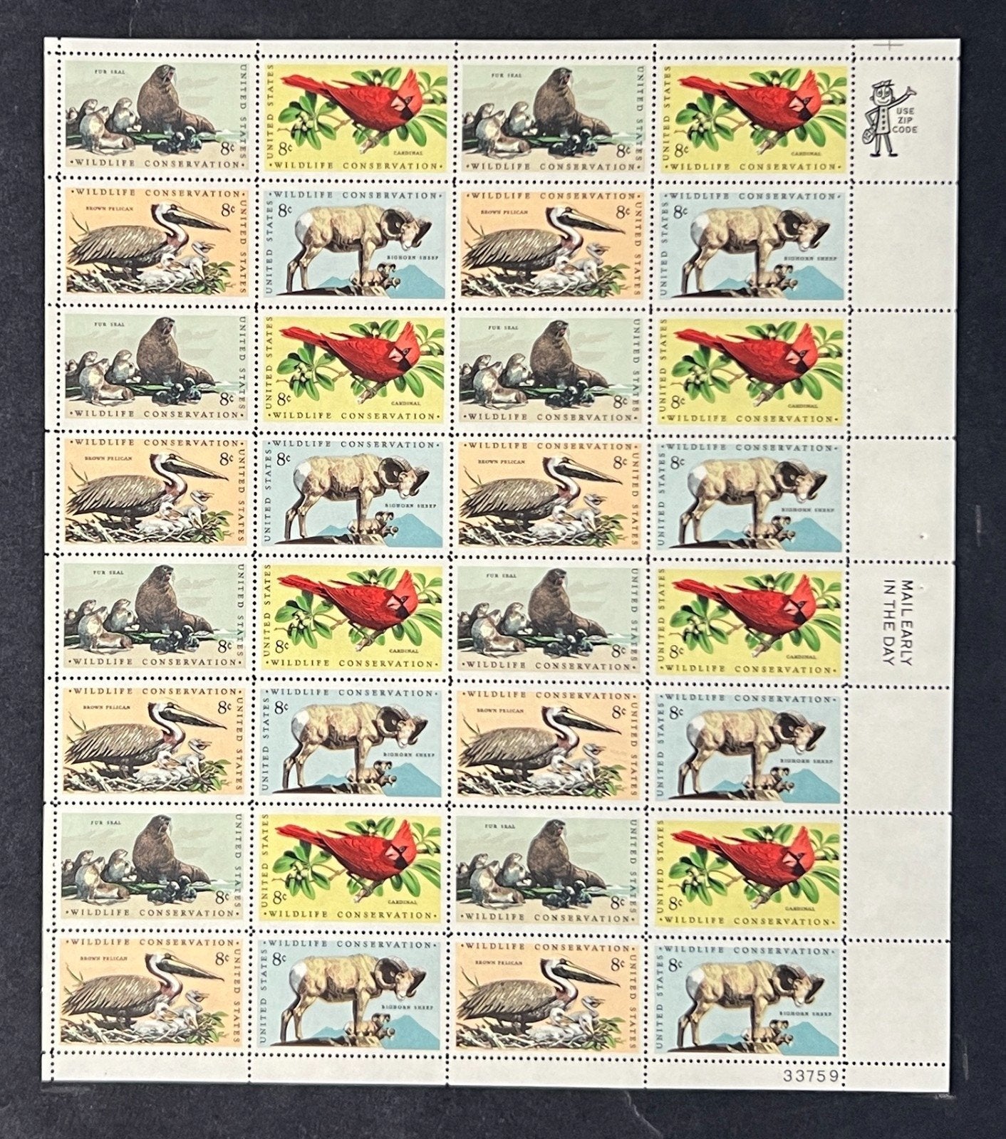 US 1464-1467 Mint Sheet (MNH) Wildlife Conservation 8-Cent 1972 P# 33759 ZAYIX