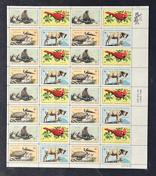 US 1464-1467 Mint Sheet (MNH) Wildlife Conservation 8-Cent 1972 P# 33759 ZAYIX