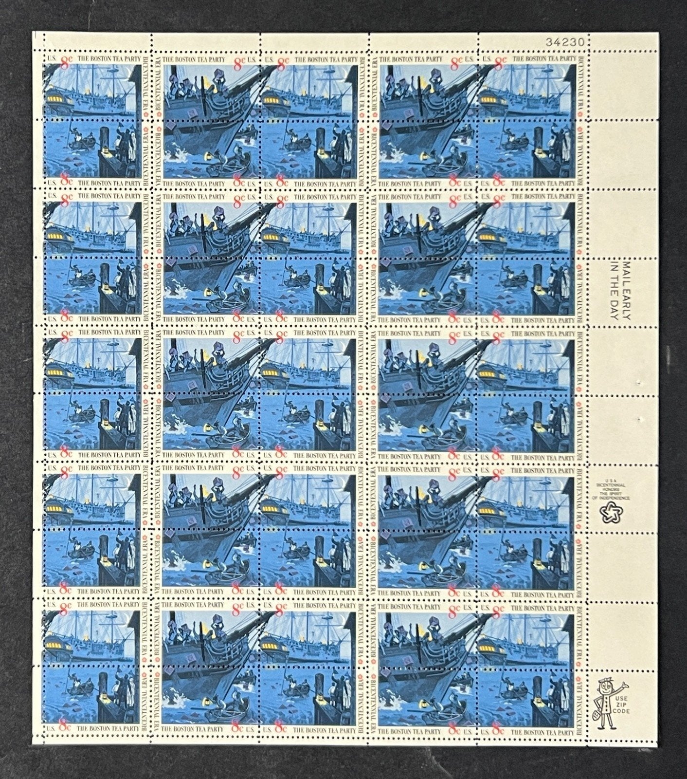 US 1480-1483 Mint Sheet (MNH) Boston Tea Party 8-Cent 1973 P#34230 ZAYIX