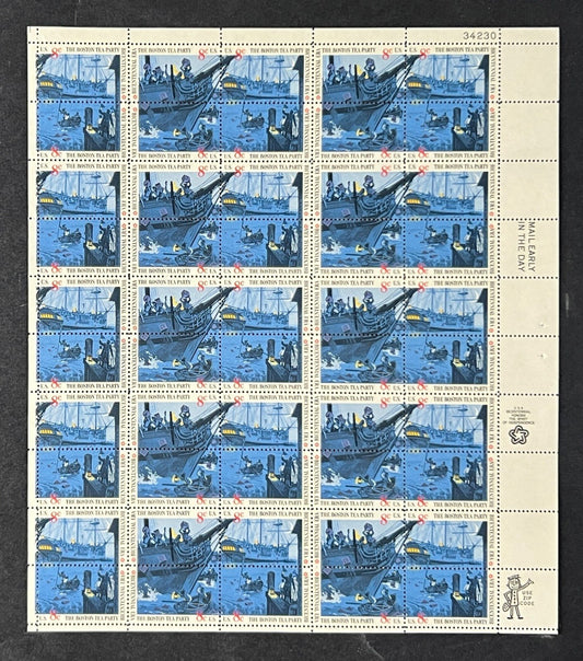 US 1480-1483 Mint Sheet (MNH) Boston Tea Party 8-Cent 1973 P#34230 ZAYIX