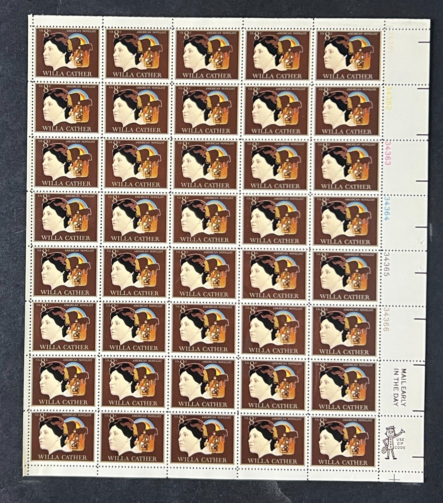 US 1487 Mint Sheet (MNH) Willa Cather Novelist (PB12) 8-Cent 1973 ZAYIX