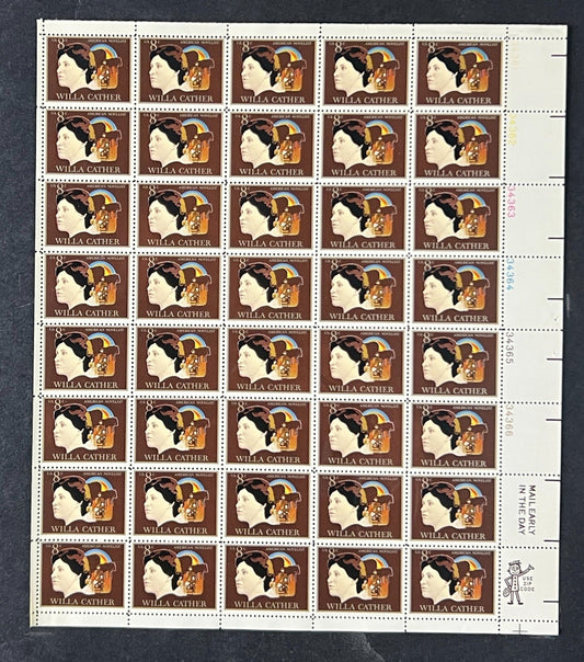 US 1487 Mint Sheet (MNH) Willa Cather Novelist (PB12) 8-Cent 1973 ZAYIX