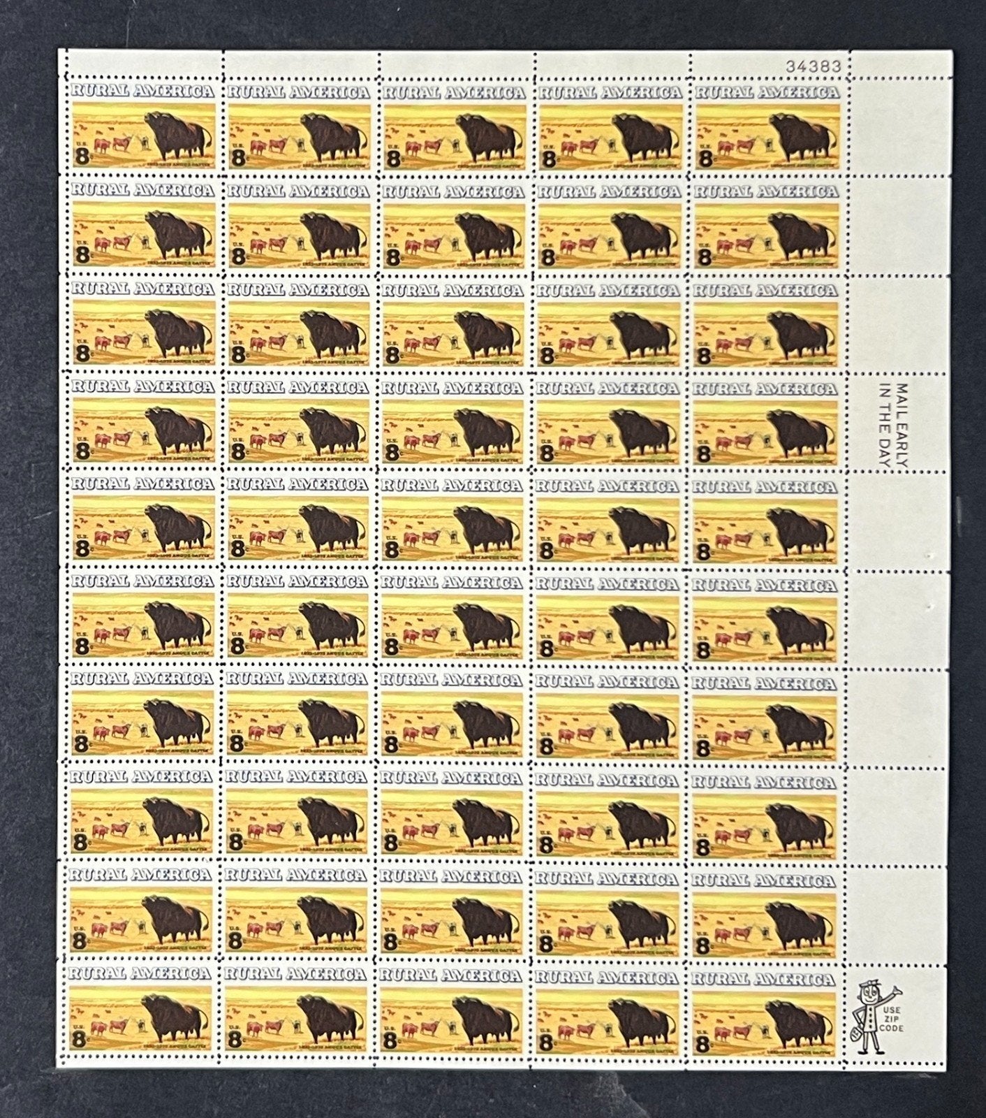 US 1504 Mint Sheet (MNH) Angus & Longhorn Cattle 8-Cent 1973 P#34383ZAYIX