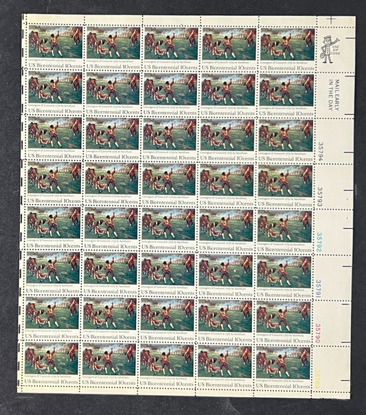 US 1563 Mint Sheet (MNH) Lexington Concord (PB10) 10-Cent 1975 ZAYIX