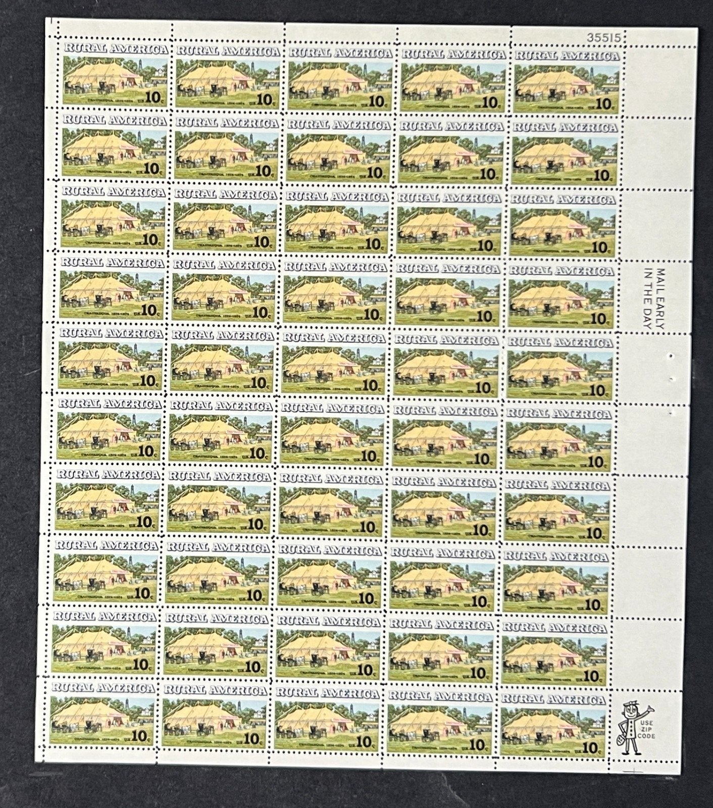 US 1505 Mint Sheet (MNH) Chautaugua Tent 10-Cent 1974 P#35515 ZAYIX