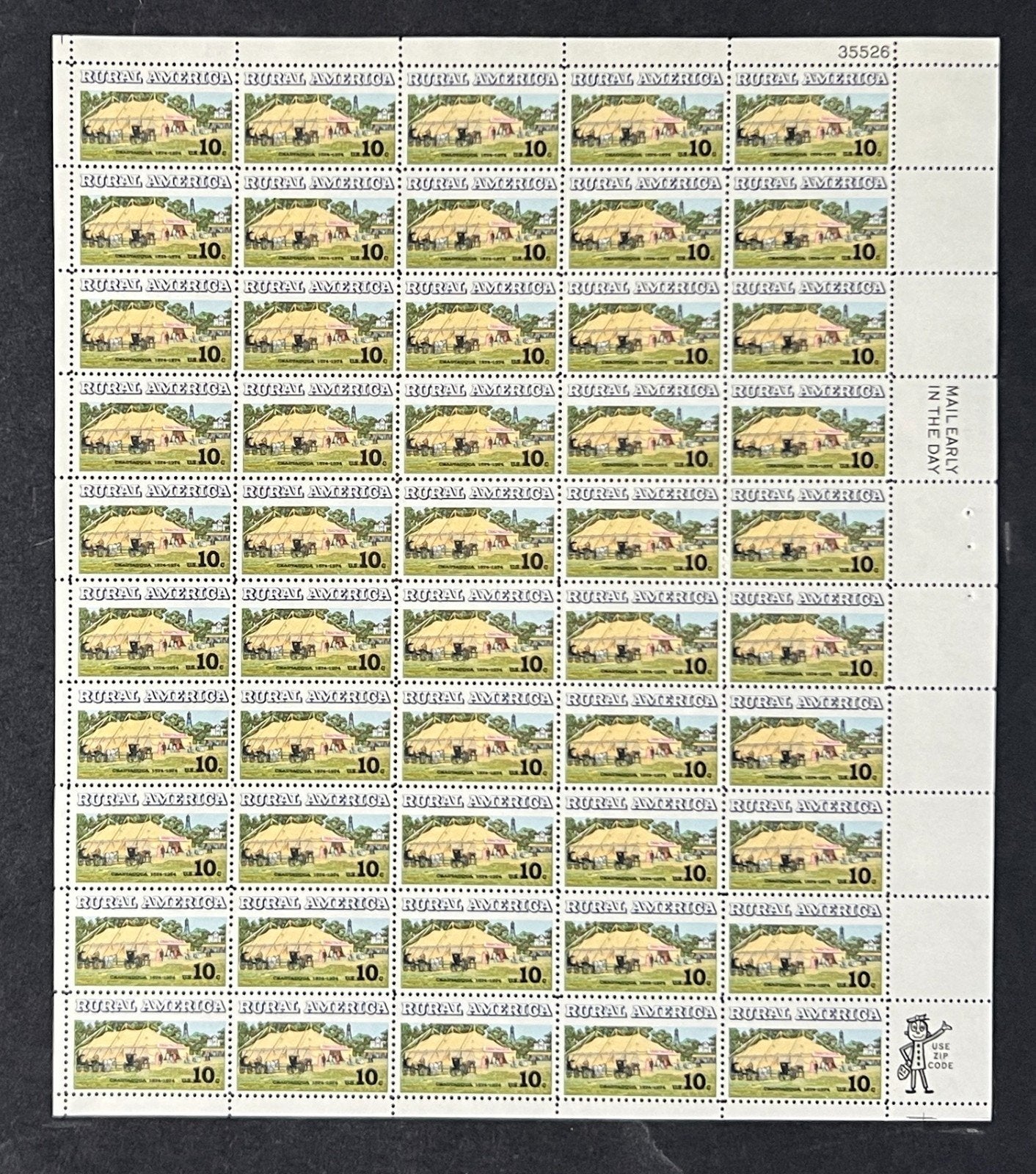 US 1505 Mint Sheet (MNH) Chautaugua Tent 10-Cent 1974 P#35526 ZAYIX