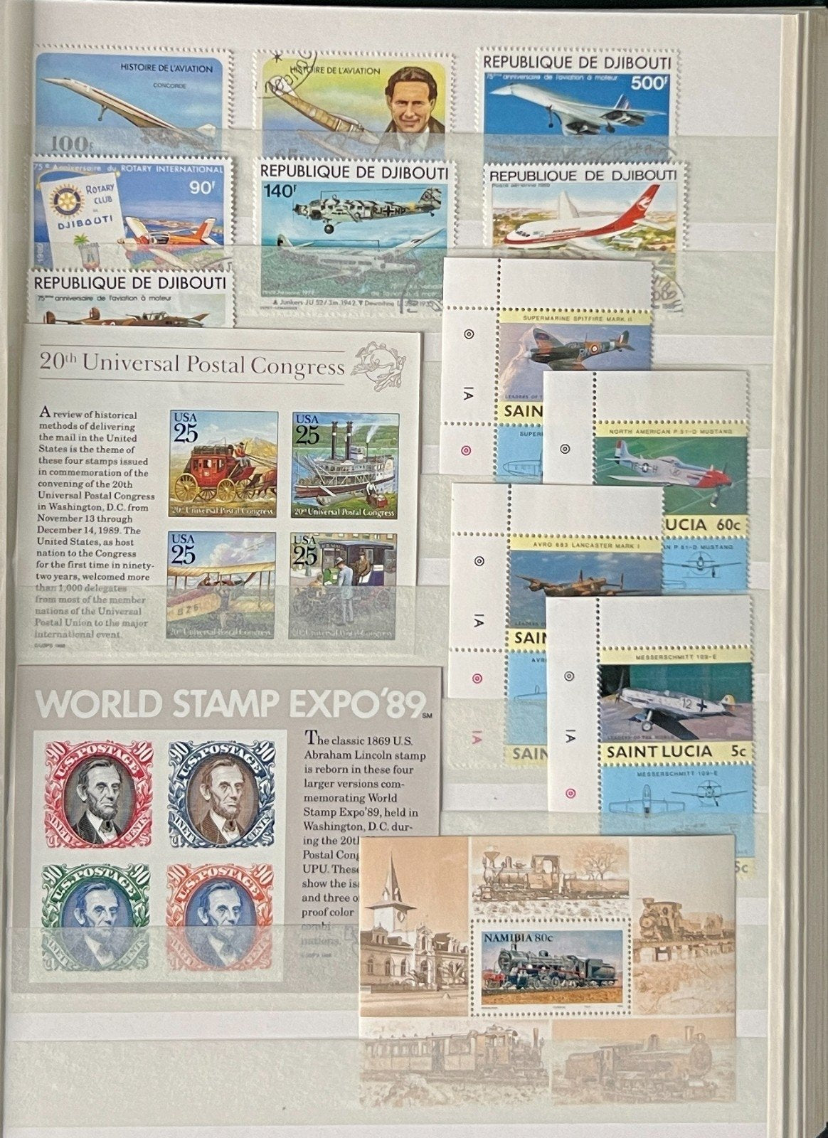 World Stock Book Stamp Collection Topicals Trains Ships Airplanes 24 Pages ZAYIX