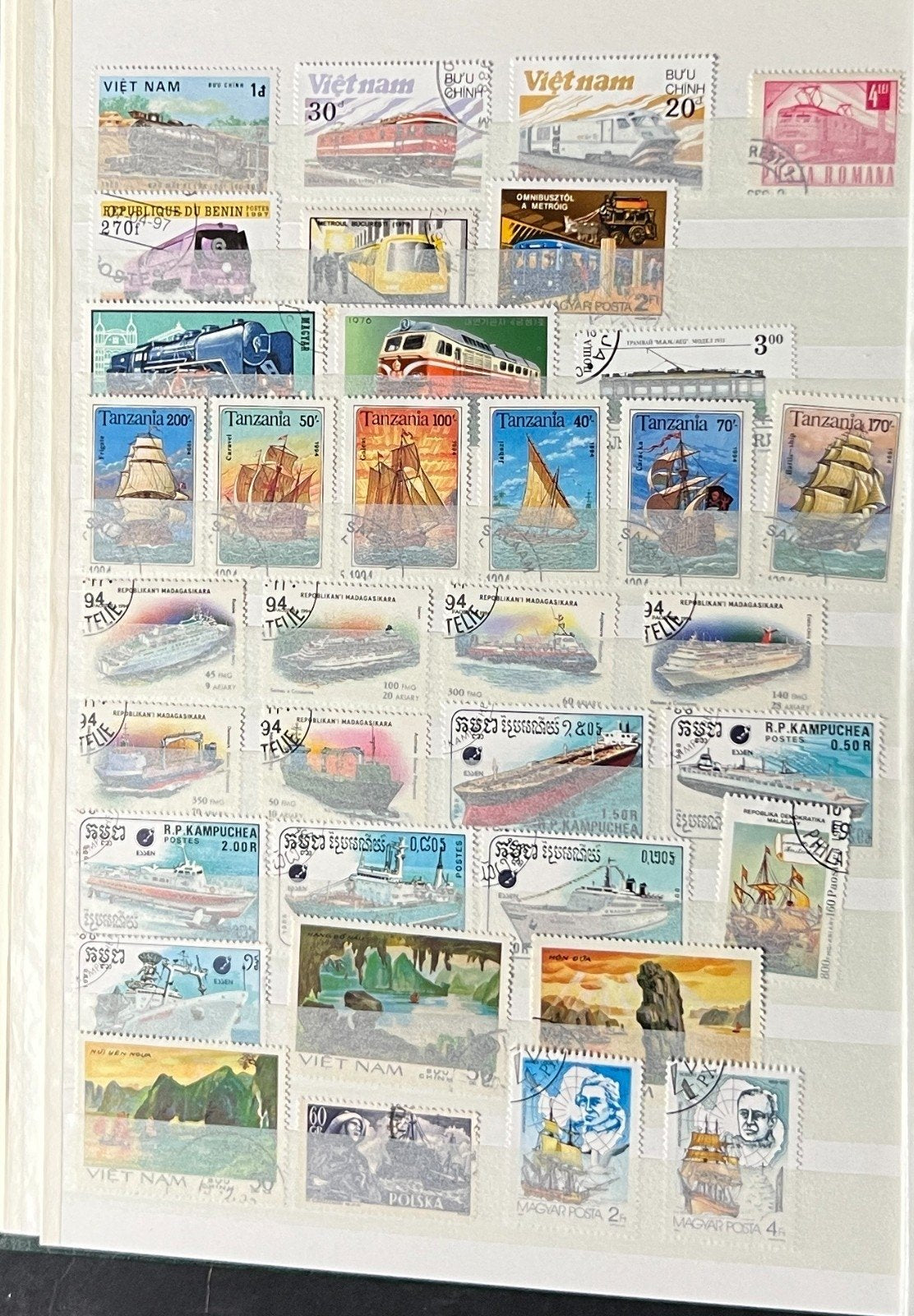 World Stock Book Stamp Collection Topicals Trains Ships Airplanes 24 Pages ZAYIX