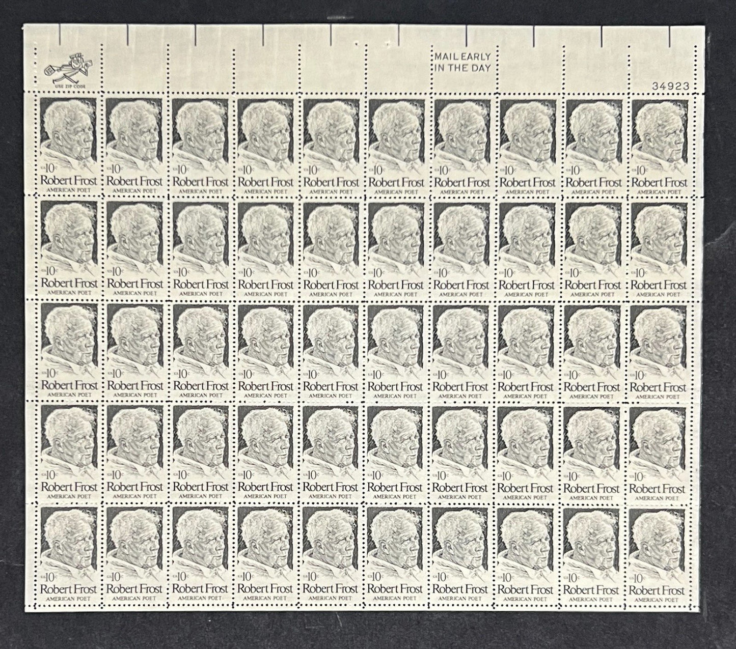 US 1526 Mint Sheet (MNH) Robert Frost Poet 10-Cent 1974 P#34923 ZAYIX