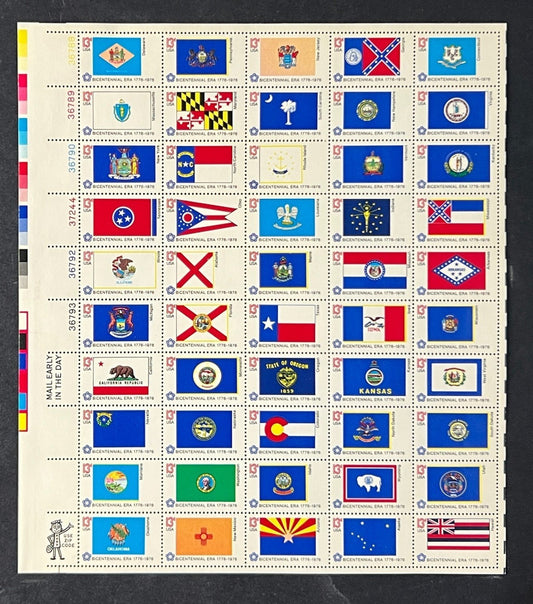 US 1633-1682 Mint Sheet (MNH) State Flags Sheet 13-Cent 1976 ZAYIX