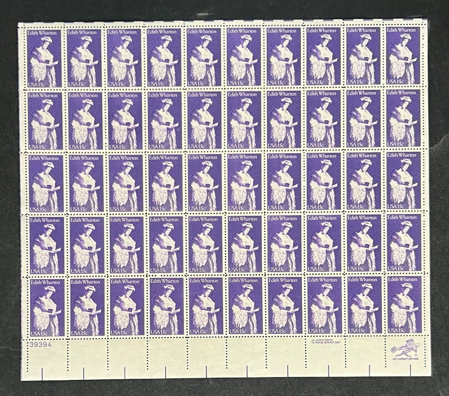 US 1832 Mint Sheet (MNH) Edith Wharton Novelist 13-Cent 1980 ZAYIX