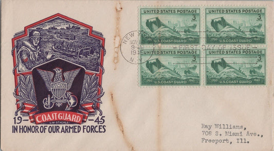 US 936 FDC L.W. Staehle cachet - Coast Guard block - stained ZAYIX 121022SM39