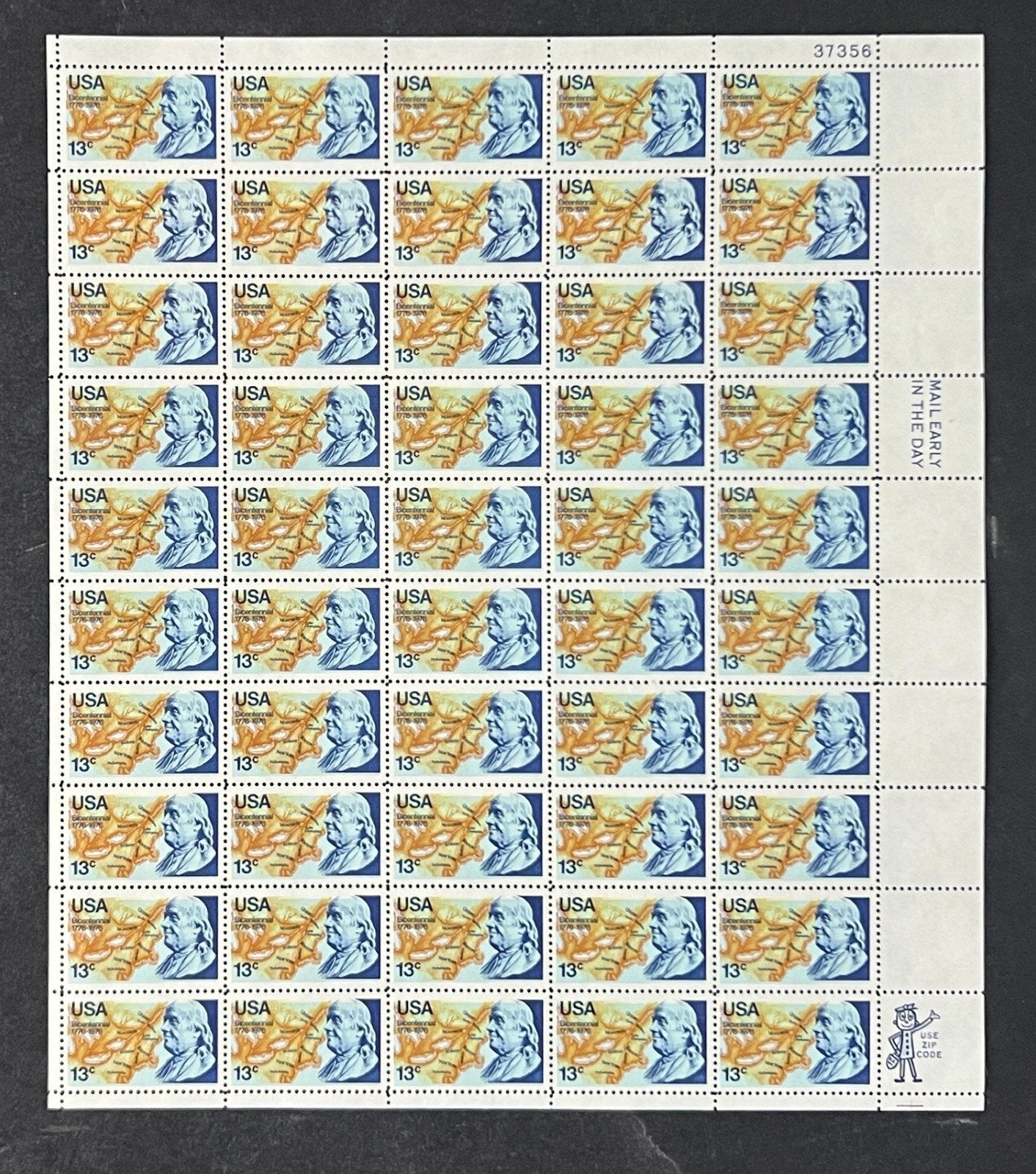 US 1690 Mint Sheet (MNH) Benjamin Franklin and Map 13-Cent 1976 ZAYIX