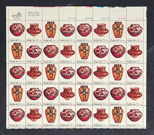 US 1706-1709 Mint Sheet (MNH) Pueblo Art (PB10) 13-Cent 1977 ZAYIX