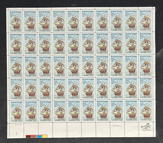 US 2093 Mint Sheet (MNH) Roanoke Voyages 400th Anniversary 20-Cent 1984 ZAYIX
