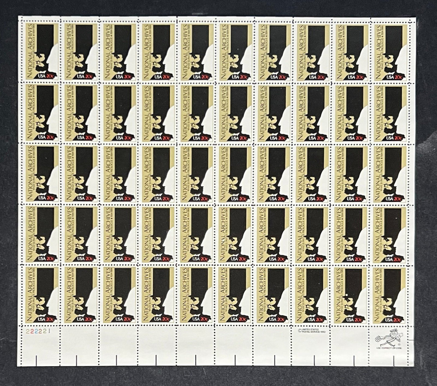 US 2081 Mint Sheet (MNH) National Archives 50th Anniversary 20-Cent 1984 ZAYIX