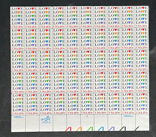 US 2072 Mint Sheet (MNH) Love Hearts (PB20) 20-Cent 1984 ZAYIX